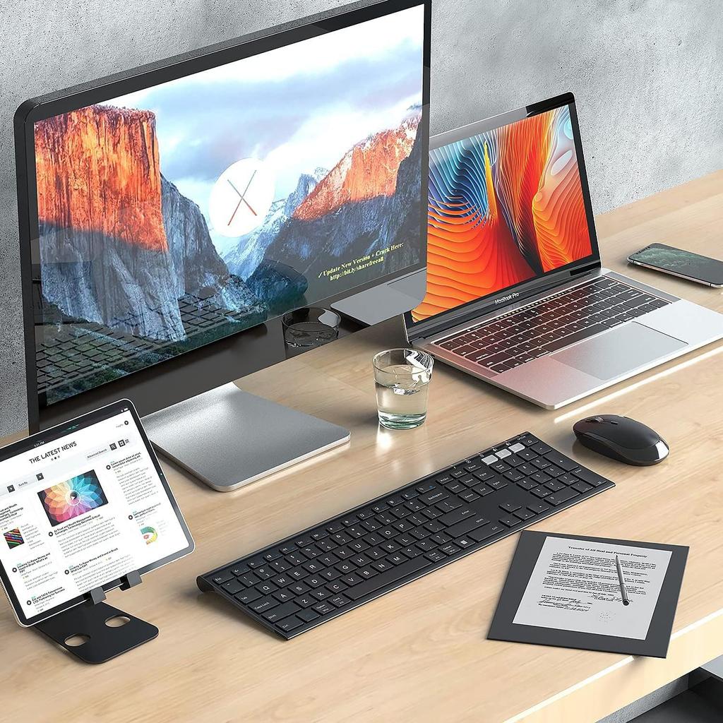 Bluetooth Keyboard and Mouse Combo Multi-Device Ultra Slim Wireless Rechargeable Keyboards Mice for Windows Mac OS iOS Android