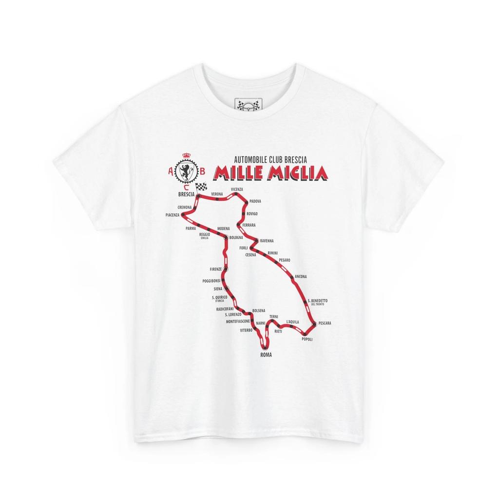 Футболка с картой гонки Mille Miglia - Футболка Автоклуба Брешии - Подарок для любителя итальянских гоночных автомобилей