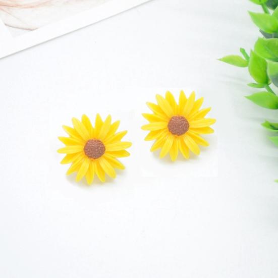 1 пара милых красивых пластиковых сережек-гвоздиков в форме подсолнуха для