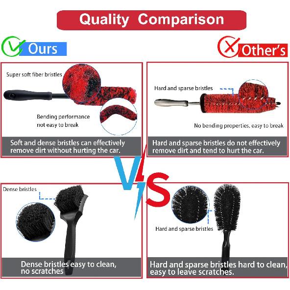 9Pcs Wheel Tire Brush Set - Cleaning Brushes For Wheels, Tires, Rims & Spokes