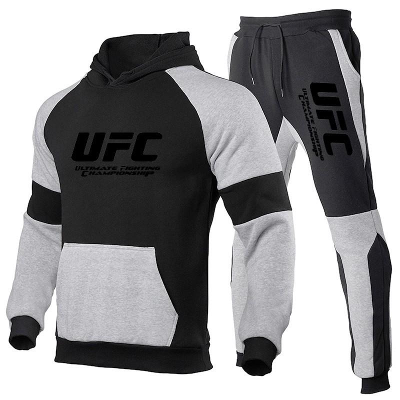 Mens Winter Sporty Hooded Sweatshirt Jogger Set Cotton Blend Warm Fleece Tracksuit Gym MMA UFC Training