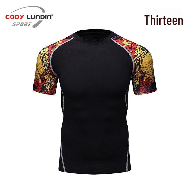 Мужская футболка с широкими плечами и круглым вырезом, спортивный базовый слой, облегающая футболка A038