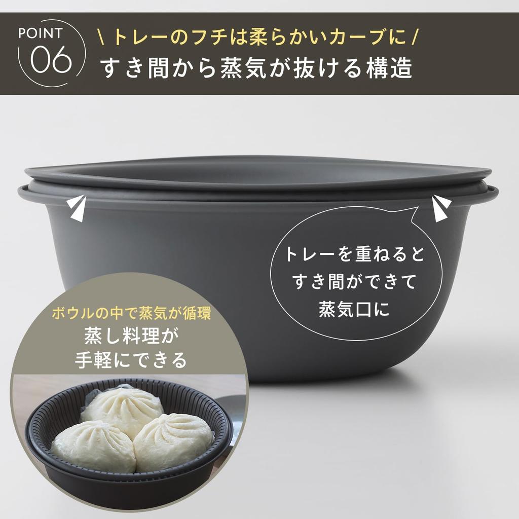 Marna Colander Bowl with Different Depths 21cm with Tray Colander Bowl Set Heat Resistant Bowl Dishwasher Safe Gray K809GY (Microwave Safe/Heat