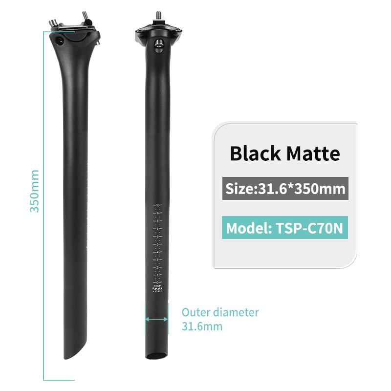 TOSEEK C70 No Logo Carbon Seatpost Light Weight 27.2/31.6mm Matte Black MTB Road Bike Seat Post Seat Tube Bicycle Parts