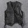 Autumn First Layer Cowhide Leather Vest Men Slim V-neck Locomotive Men Wear Vest Leather Vest