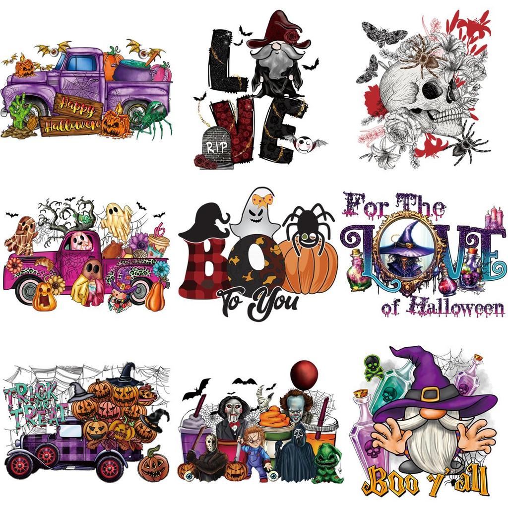 Calaveras De Calabaza De Halloween, Transferencia De Calor Para Sudaderas Con Capucha, Camisetas, Pegatinas Para Ropa, Pegatinas Térmicas Diy