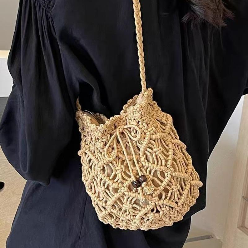 Summer Versatile Cotton Thread Straw Bag Women's New Handwoven Bag Vacation Beach Bag Messenger Bag Mobile Phone Bag