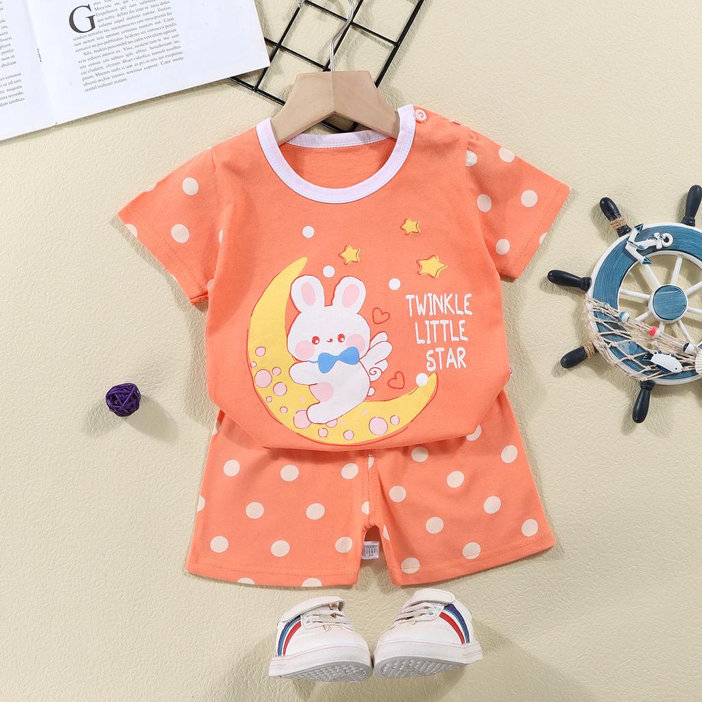 2023 Summer Cotton Children's Short Sleeve T-shirt Set Baby Short Sleeve Shorts Two-piece Set