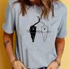 Fashion Women Black and White Cat Print T Shirt Funny Casual O-neck Short Sleeves T-shirt Summer Female Tee Shirt