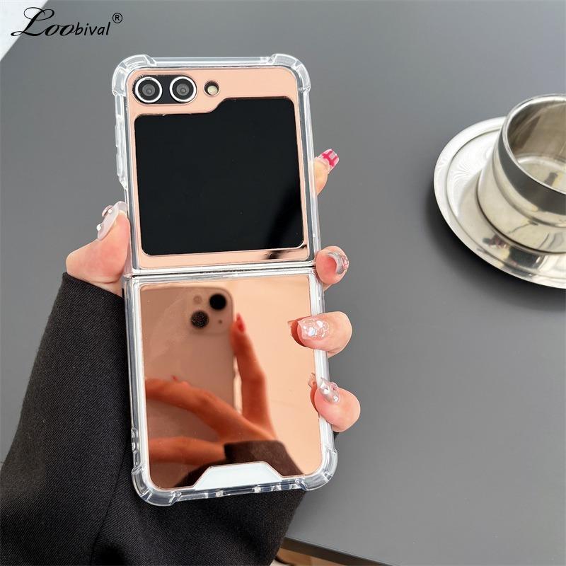 Make Up Mirror Hard Case for Samsung Galaxy Z Flip 6 4 3 7 Ultra Slim Bumper Shockproof Cover for Samsung Z Flip6