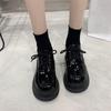 Туфли на толстой подошве, женская обувь, весна-осень 2025 года, новые туфли на плоской платформе со шнуровкой, небольшие кожаные туфли, туфли на высоком каблуке с круглым носком в британском стиле