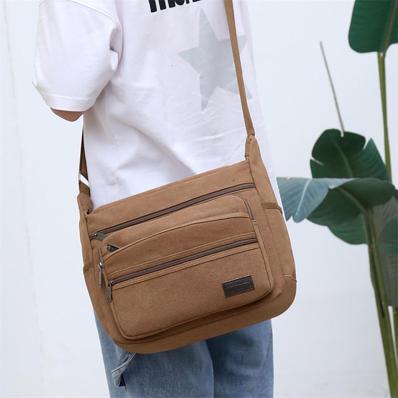 Men's Canvas Shoulder Bag Casual Travel Crossbody Bags for Men Messenger Bags Multi Pocket Large Capacity Sling Bag Men