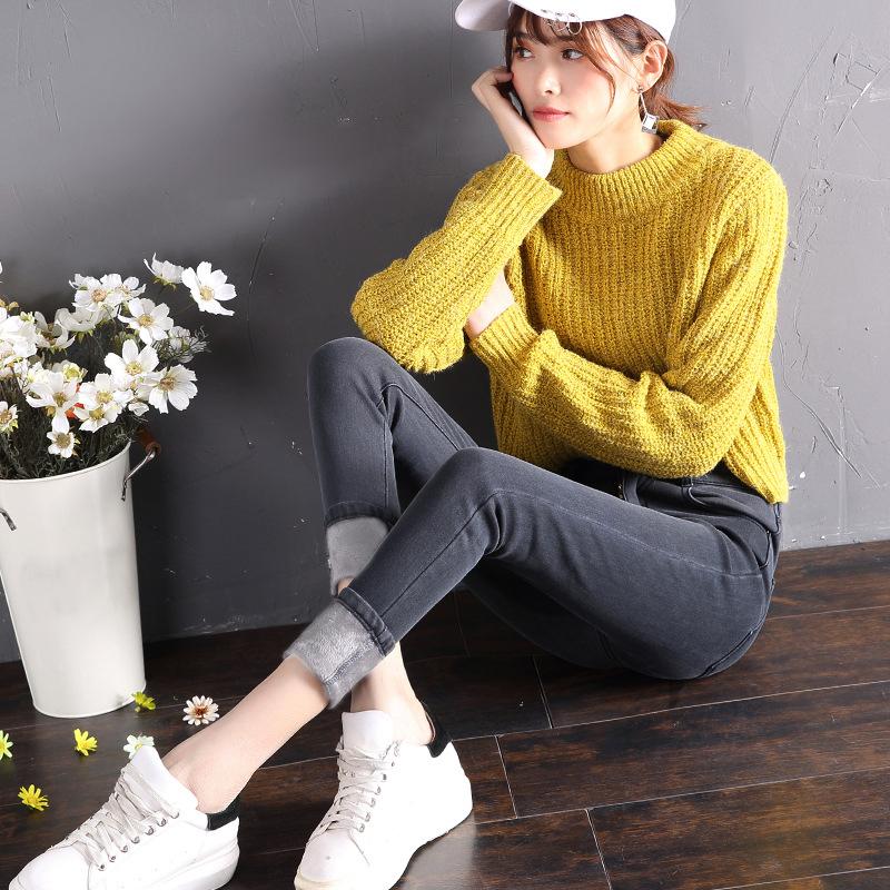 Женские джинсы из утолщенного флиса, с высокой посадкой, облегающие, универсальная верхняя одежда, зимние, эластичные, облегающие брюки, удобные, осенне-зимние