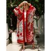 Boho-Chic Floral Kimono Cardigan - Lightweight Polyester, Long Sleeve, Asymmetrical Beach Cover-Up with 3/4 Sleeves, Ideal for Spring/Summer/Fall