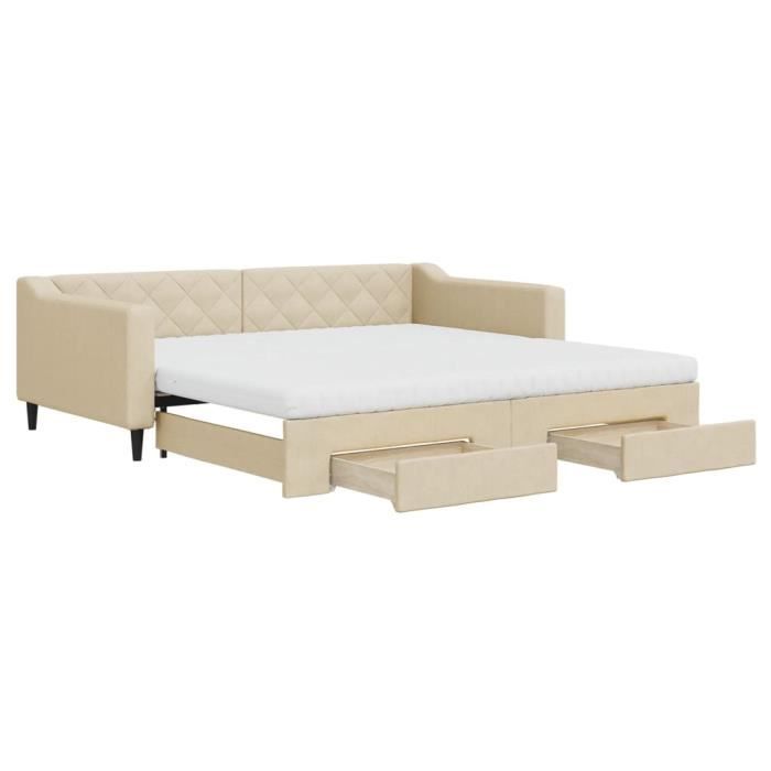 VidaXL Daybed with Trundle and Drawers Cream 100x200 Cm Fabric 3197489