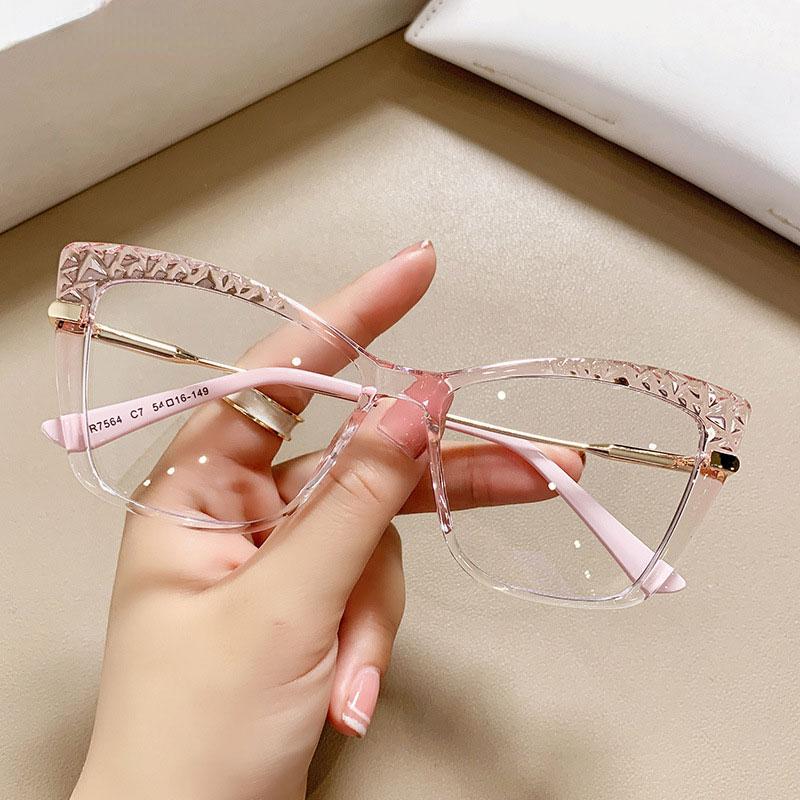 New Fashion Trend Cat Eye Anti Blue Light Optical Glasses Frames Women Crystal Cut Fashion Computer Eyeglasses