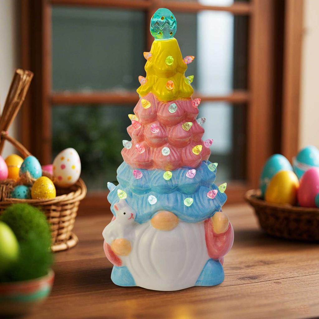Easter Gnome Decoration LED Light Spring Bunny Collection Figurine Ceramic Faceless Doll Holiday Decor Home Indoor Tables Decor