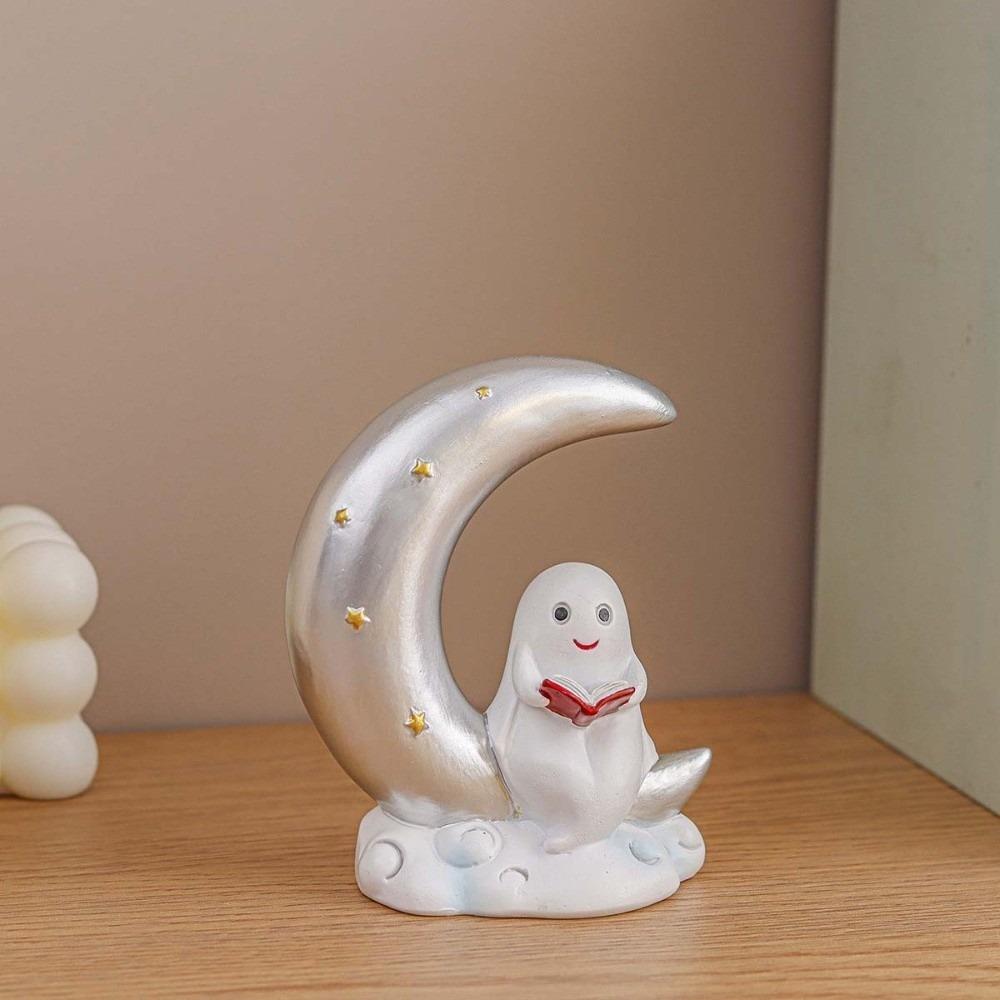 Compact Size Ghost Moon Table Decor Non Glowing Halloween Resin Ornament Book Lovers
