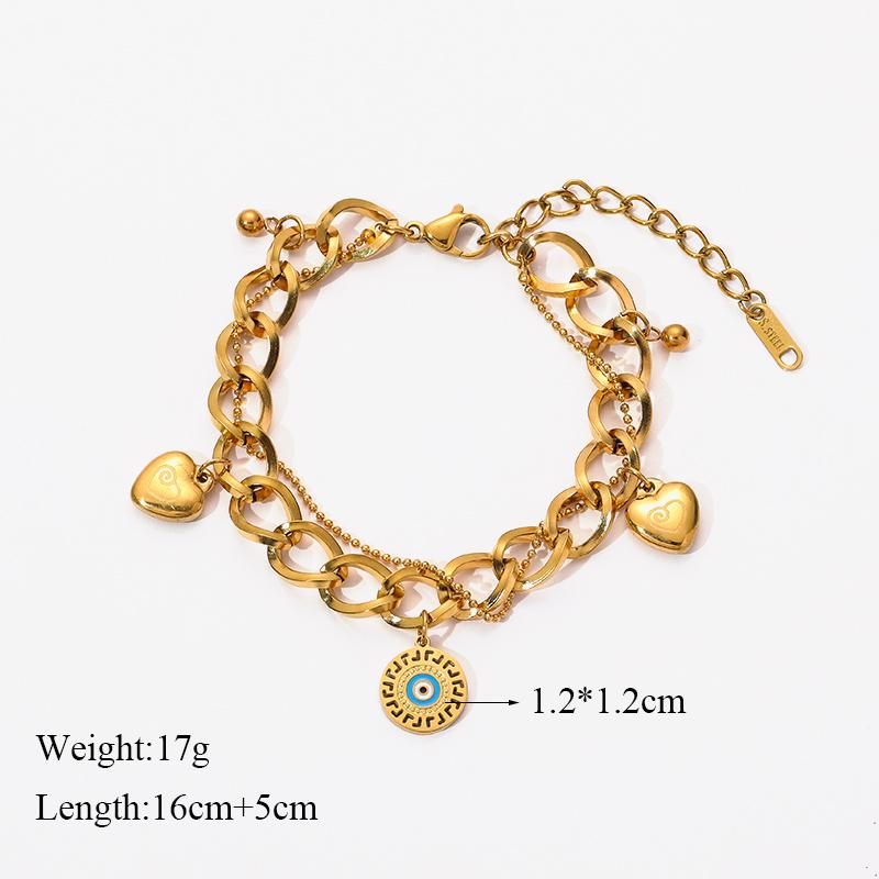 Браслет из нержавеющей стали с подвесками в виде сердца и глаз золотого цвета для женщин, высококачественные невыцветающие ювелирные изделия на запястье, аксессуары