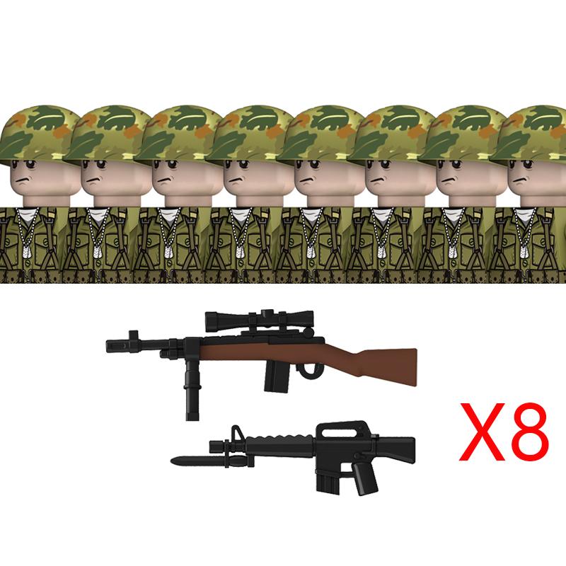 Нетоксичные Moc Вторая мировая война Война во Вьетнаме Военные Солдаты Строительные Блоки Вьетнамская Американская Армия Шлемы Пехоты Оружие Кирпичики Игрушки Дети