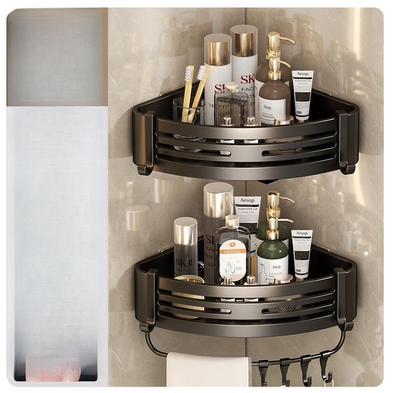 Aluminum Alloy Bathroom Shelves Punch-free Thickened Tripod Wall-mounted Corner Shelf Bathroom Accessories Shower Organizer