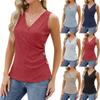 Women's Summer Button-up Fashion Sleeveless T-shirt V-neck Pleated Vest Top
