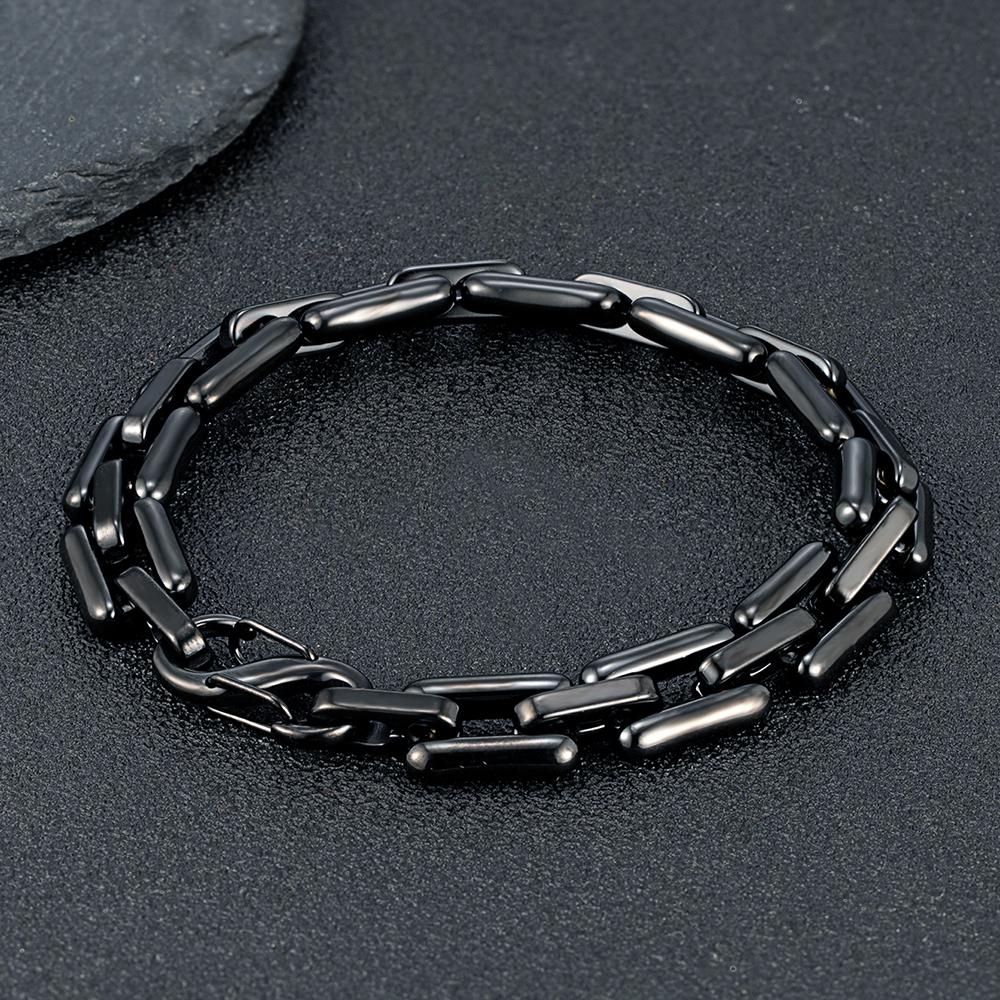 Men's Heavy Handmade Chain Bracelet Never Fade Double Push Carabiner Clasp Stainless Steel Punk Rectangle Link Accessory