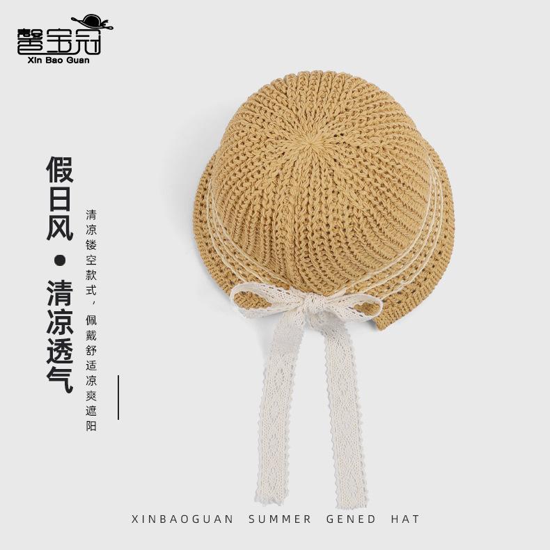 Весенне-летняя дышащая ажурная вязаная кепка с козырьком, повседневная универсальная солнцезащитная шляпа, женская шляпа-ведро с кружевными лентами