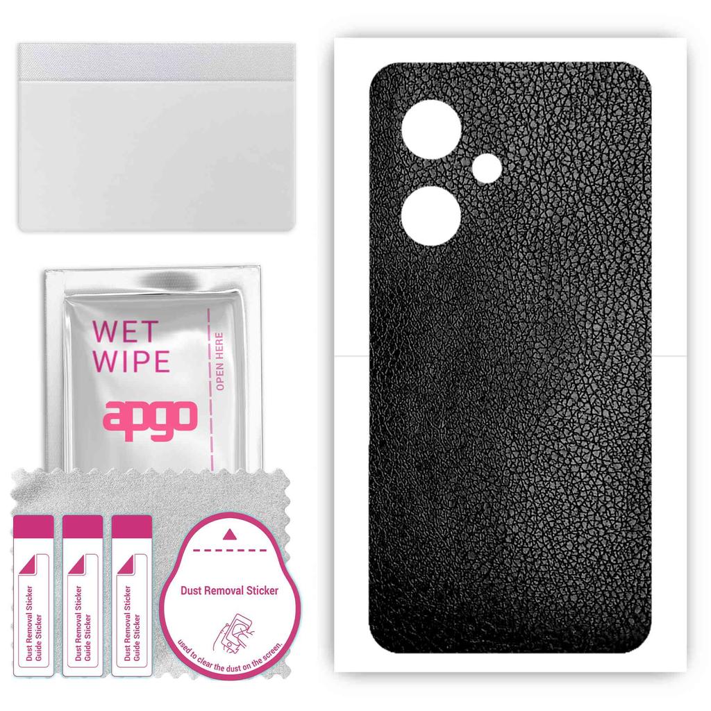 apgo Protective Skin Sticker for the Back Compatible with OnePlus Nord CE 3, Wrap Film, Foil, Vinyl - Pattern Black Leather