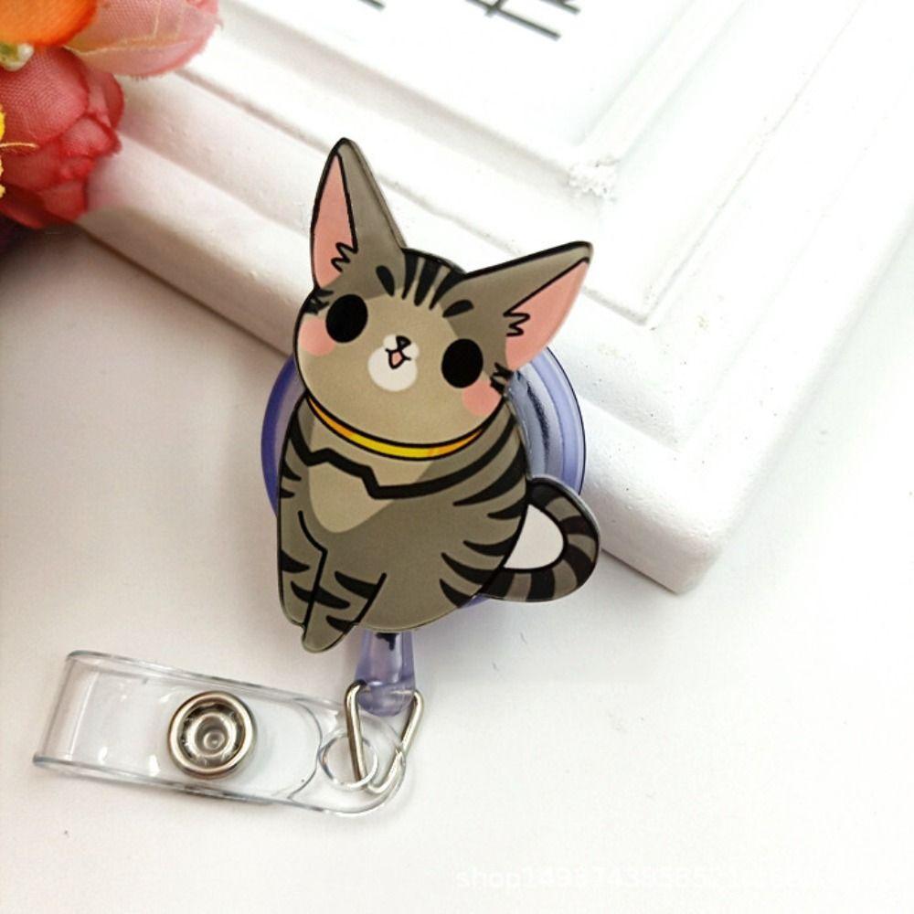 Cat Puppy Dog Badge Holder Cartoon Animals Easy Pull Buckle Nurse Badge Reel Doctor Students