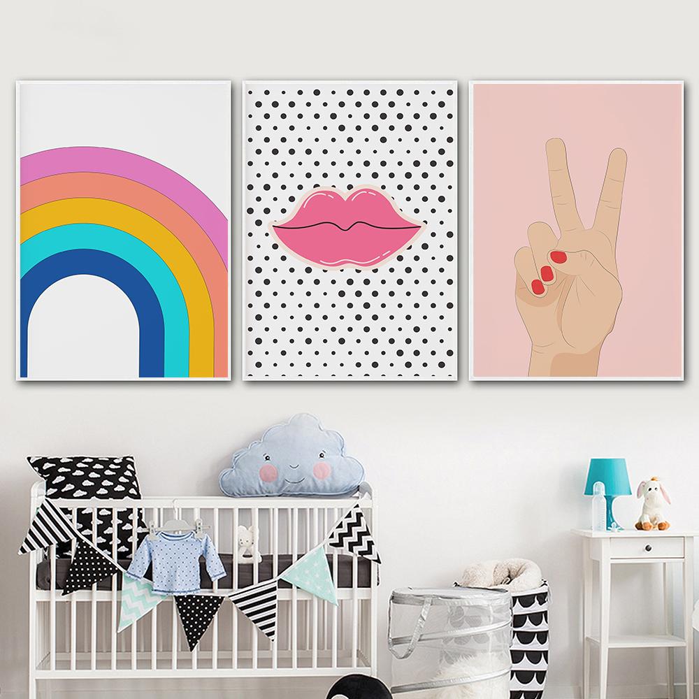 Dot Retro Aesthetic Wall Art Poster Print Cartoon Kids Style Cute Smiley Rainbow Canvas Painting Nursery Living Room Home Decor