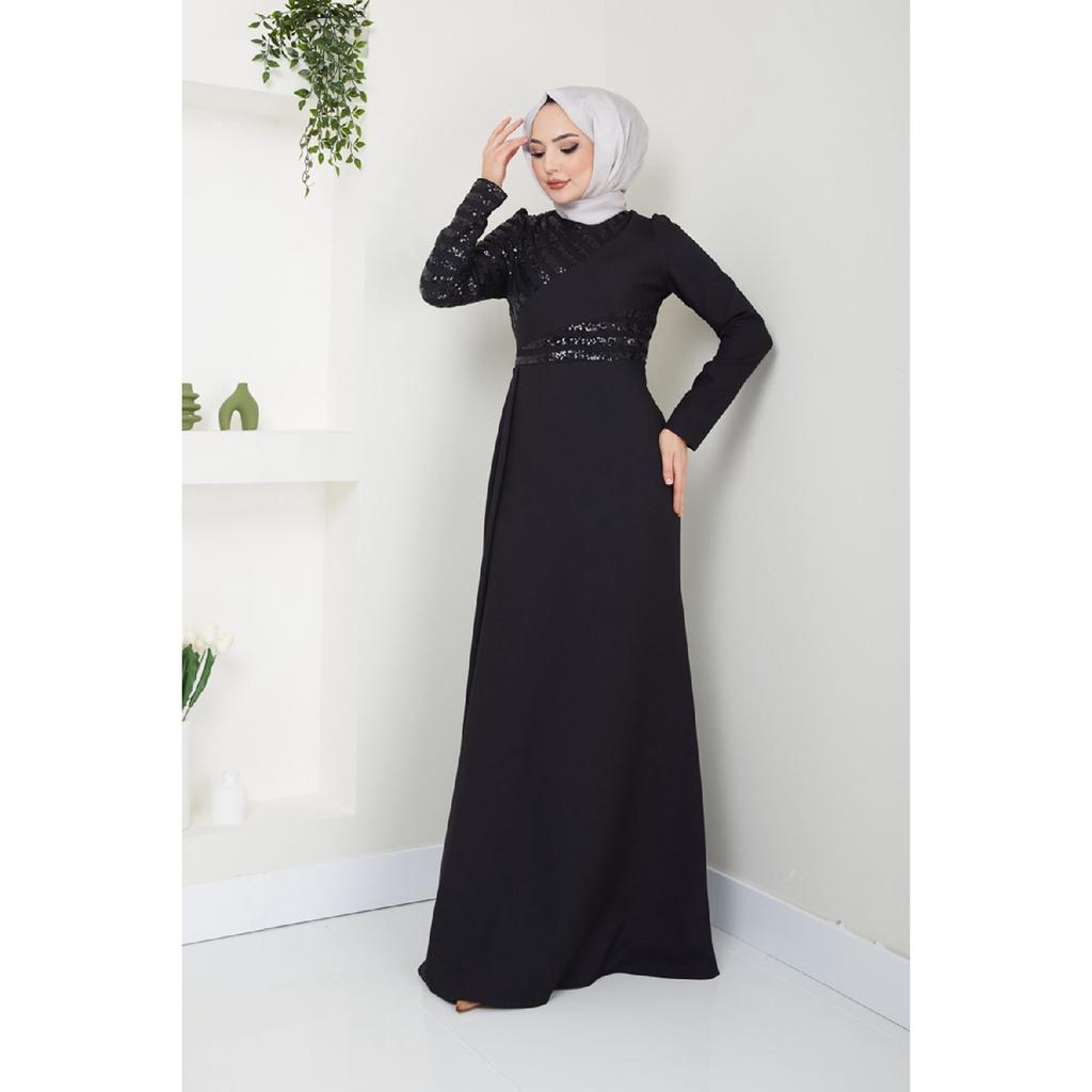 Женская одежда Вечернее платье Модное накидка с блестками Хиджаб Вечернее платье в форме рыбы 2711 Черный