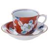 Ranchant Coffee Cup Saucer Multi Colorful Sasanqua Flower Arita Ware Made In Japan (Red) Bowl 10.5x8x6.5 Plate14x2.7cm