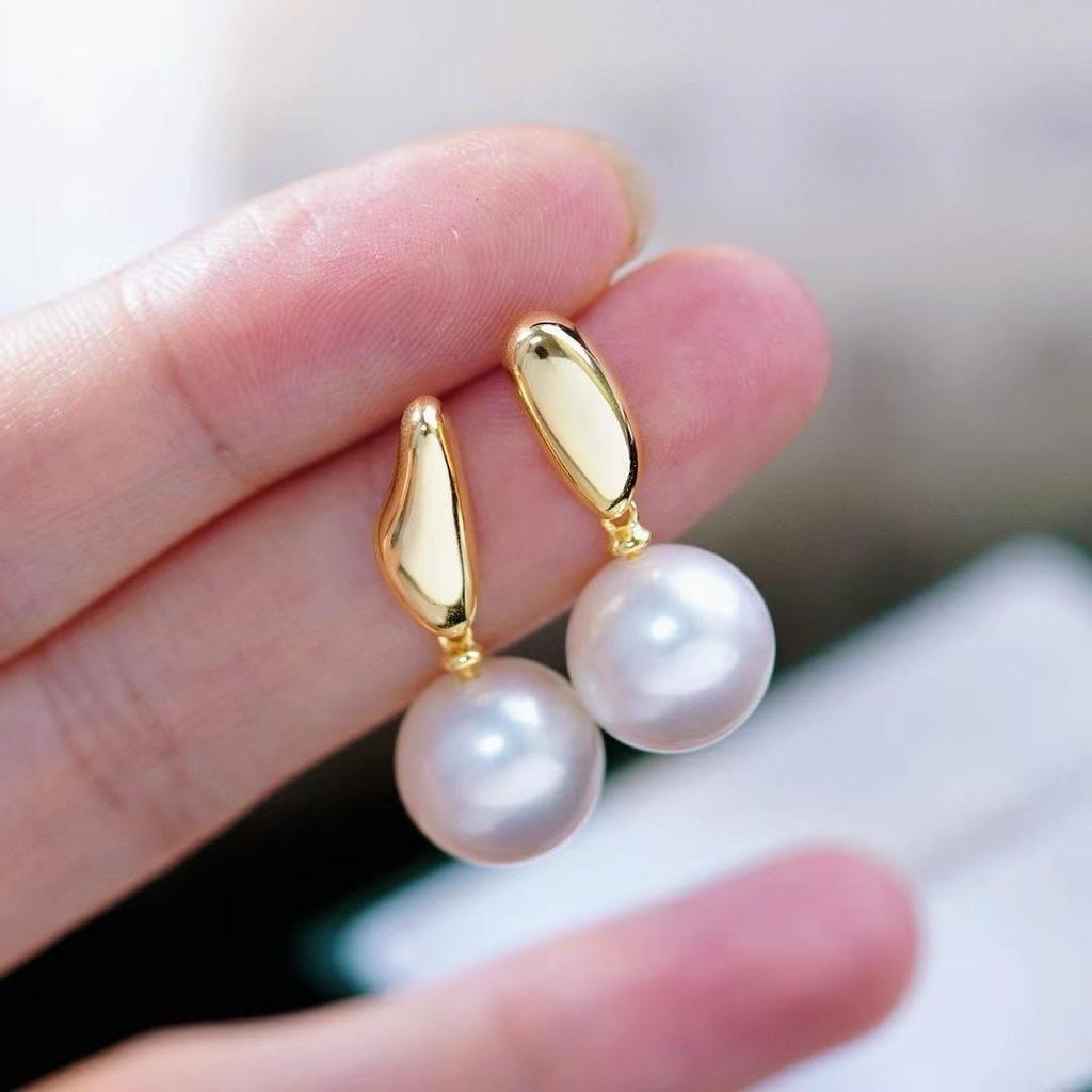 DIY S925 Sterling Silver Stud Earring Mounts for 9-13mm Round Pearls - Fashionable Silver Earrings 22309.