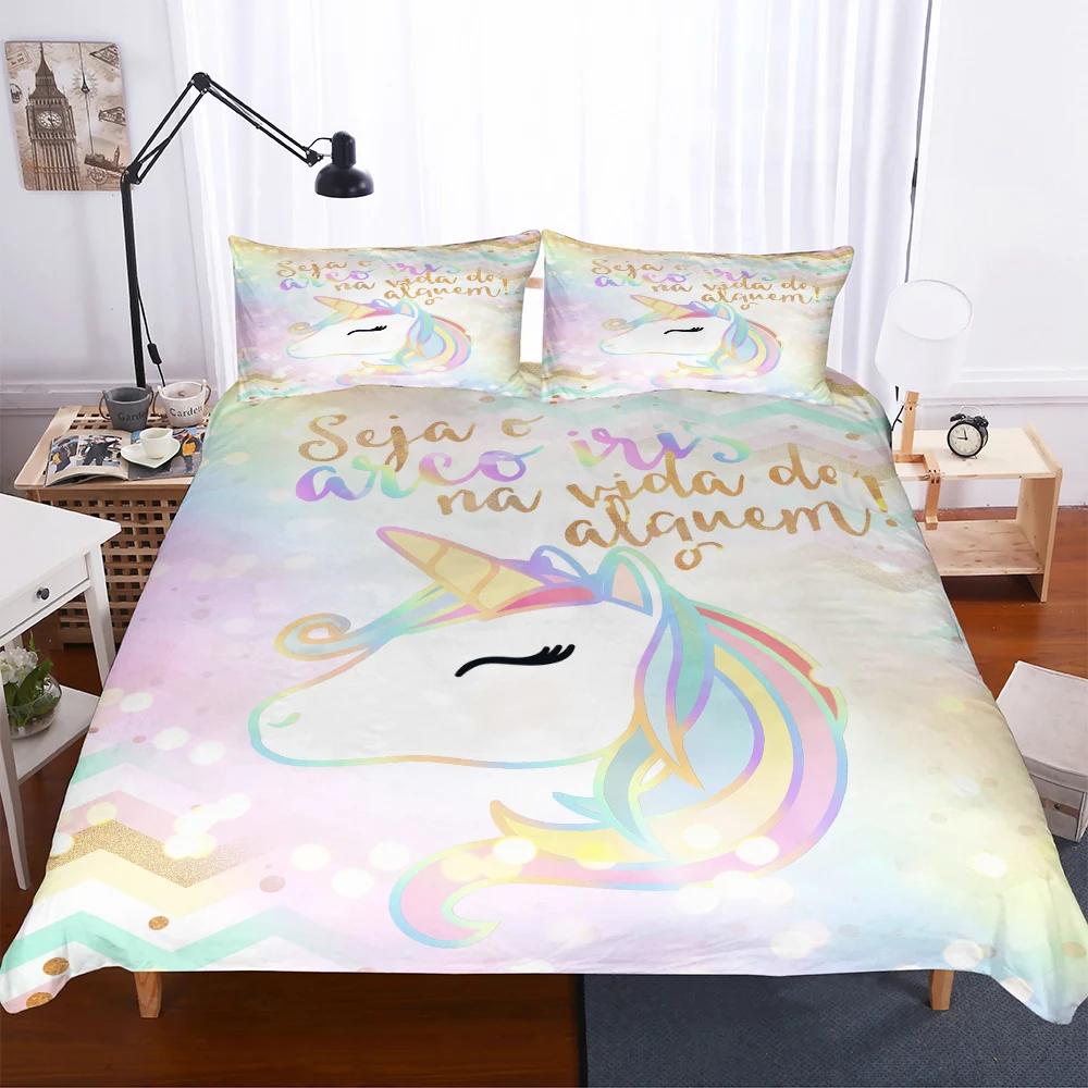Супермягкие зимние комплекты покрывал для кровати 135x200 140x210см Твин Детская кроватка Постельное белье Двуспальный Односпальный комплект Единорог Кроватка Детское постельное белье 3d