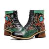 Johnature Ботинки на платформе, женская обувь из натуральной кожи на шнуровке, ботильоны с цветочным принтом и круглым носком, с тиснением