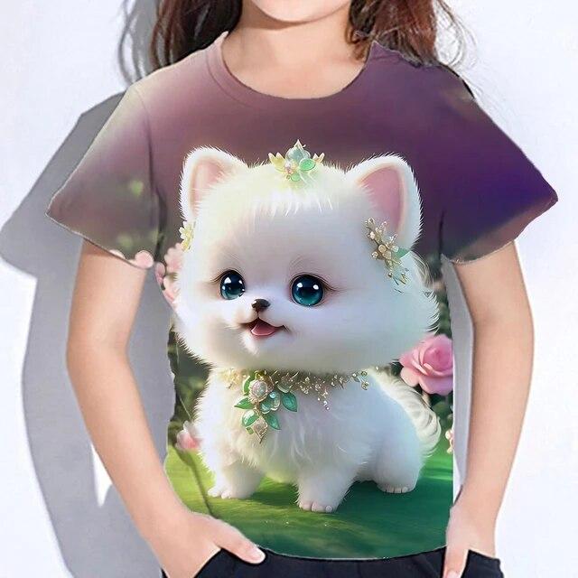 Cute Furry T-shirts Girl 3d Print Animals Kids Tops Autumn Korean Children's Clothing Child Tee Shirt Fashion 23 Style