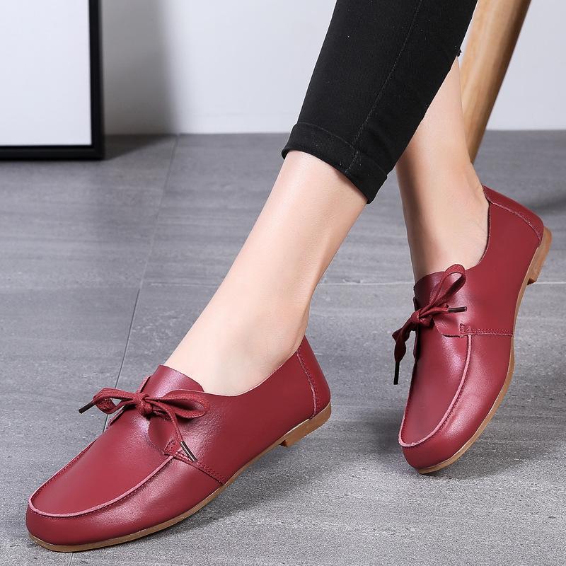 Женская кожаная повседневная обувь, мягкие туфли на плоской подошве со шнуровкой для женщин, модные лаконичные женские мокасины, нескользящая обувь для ходьбы на открытом воздухе