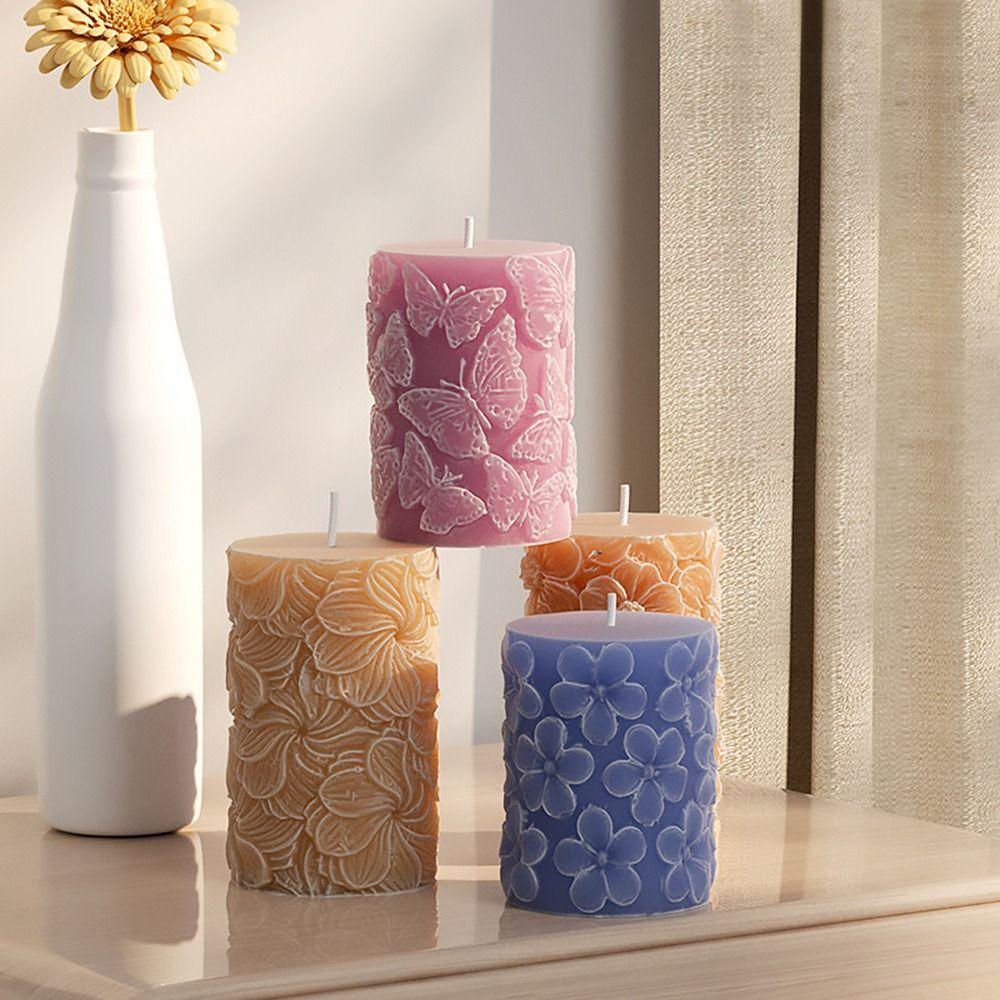 Epoxy Resin 3D Cylinder Candle Mold Relief Flower Soap Mold Art Wax Cake Resin Mold Handmade