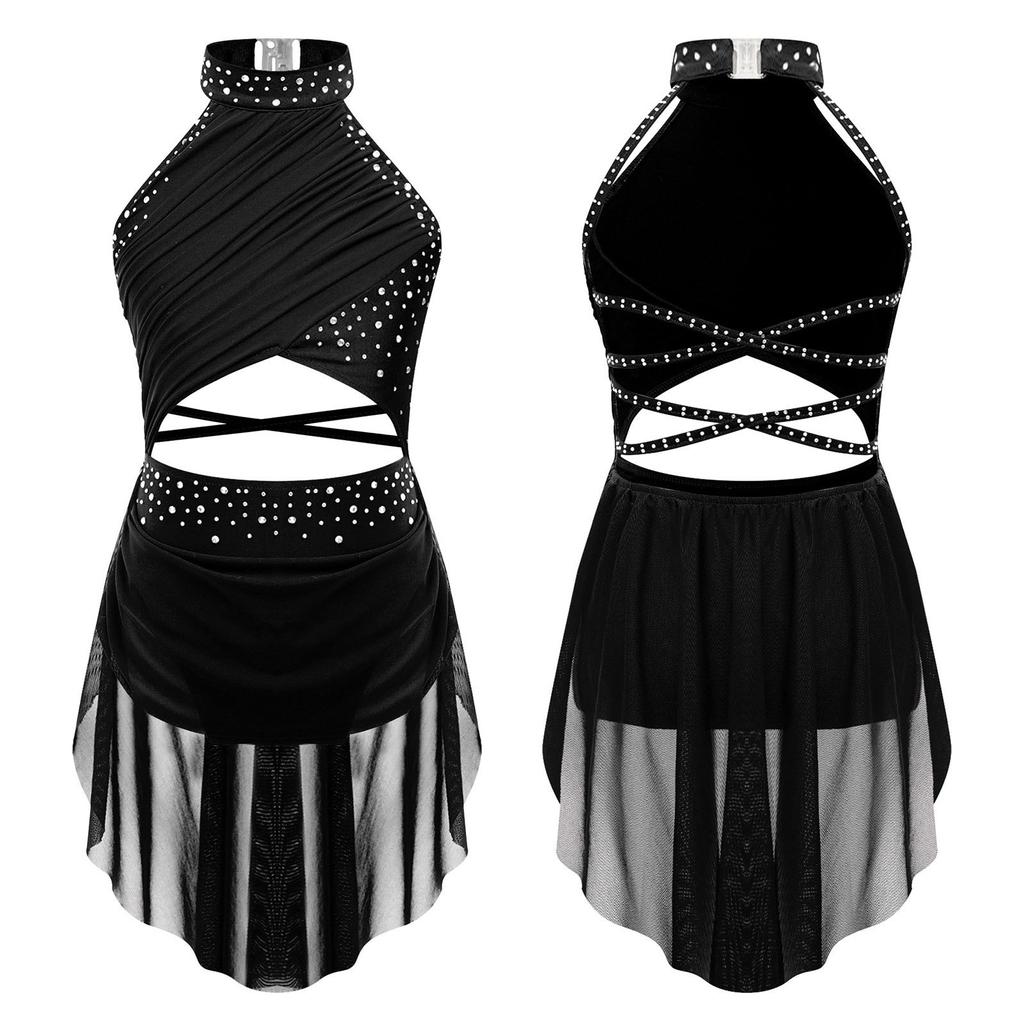 Детское современное лирическое танцевальное платье для девочек, балетное, фигурное катание, гимнастический купальник, боди, костюм с бретелями на спине, латинское джазовое платье