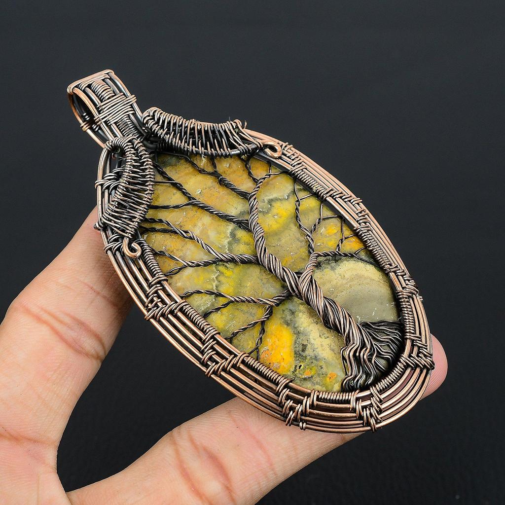 Tree Of Life Bumble Bee Jasper Jewelry, 999 Copper Wire Wrapped Gemstone Pendant, Handmade Pendant, For Memorial Day