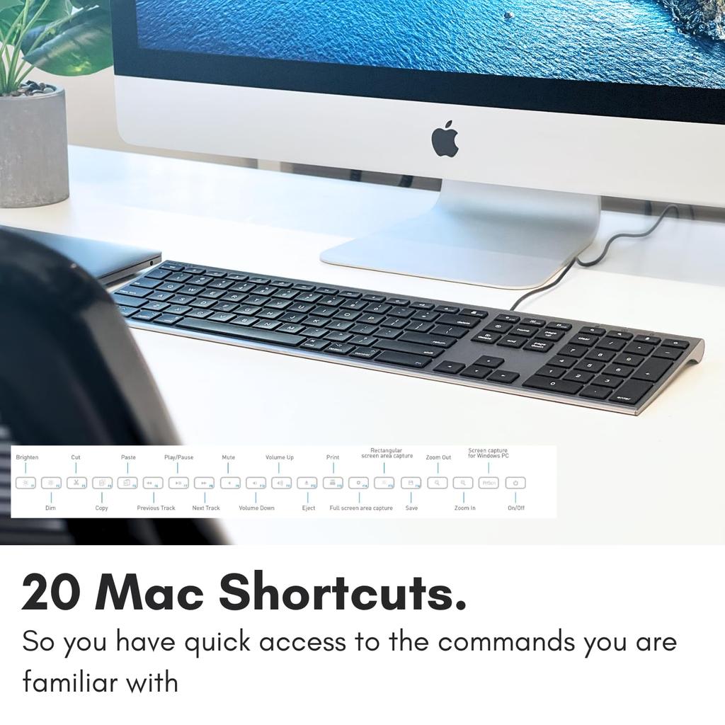 MACALLY mac Клавиатура US Раскладка Проводная Цельноалюминиевая Рамка Тонкая Тихая Ножничного Типа Клавиши с Цифровым Блоком Работа из Дома Удаленная Работа iMac Pro iMac MacBook