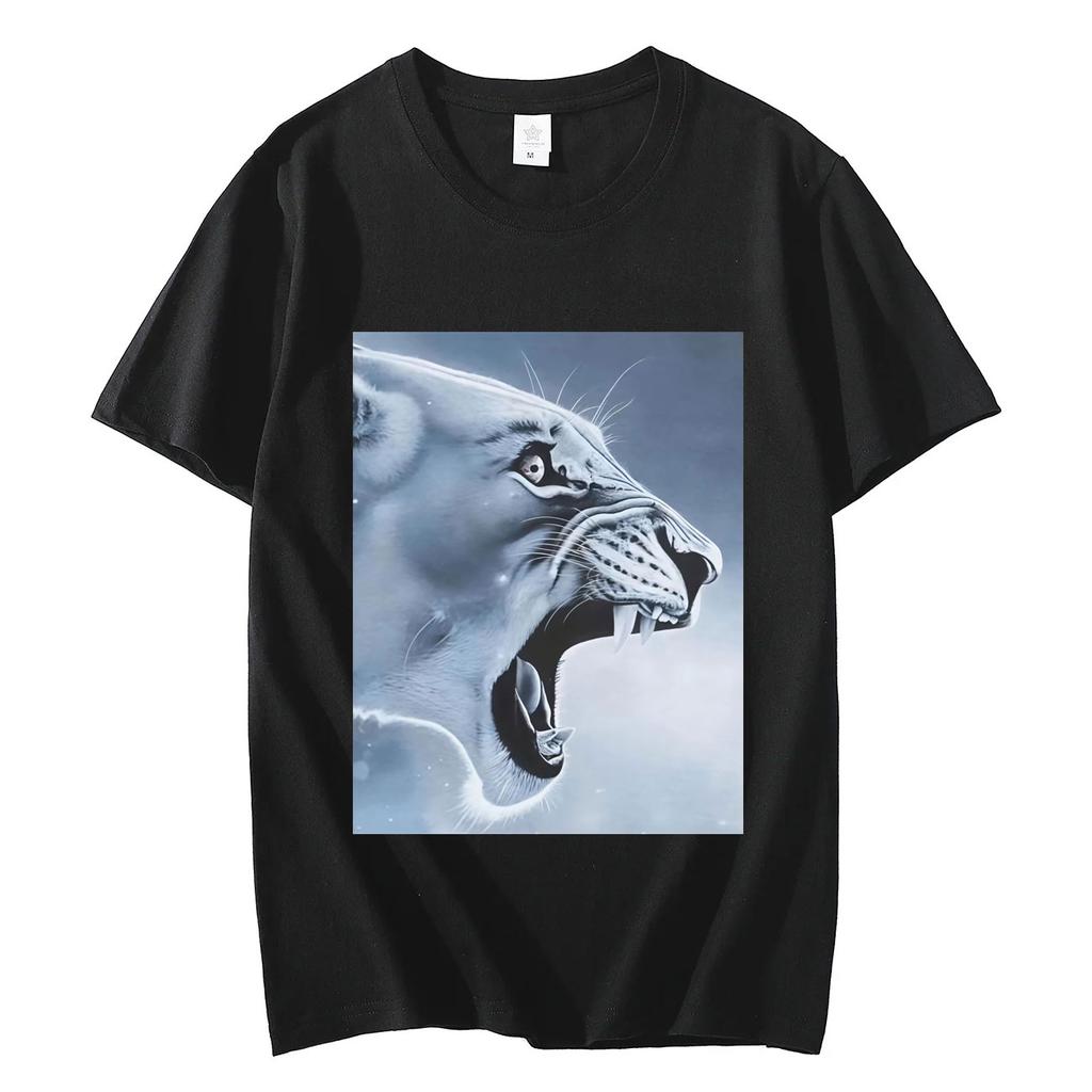Fun and Angry Lion Emoji Pattern Tshirt Comfortable and Casual Summer ShortSleeve TShirt Women Clothing Fashion Personality