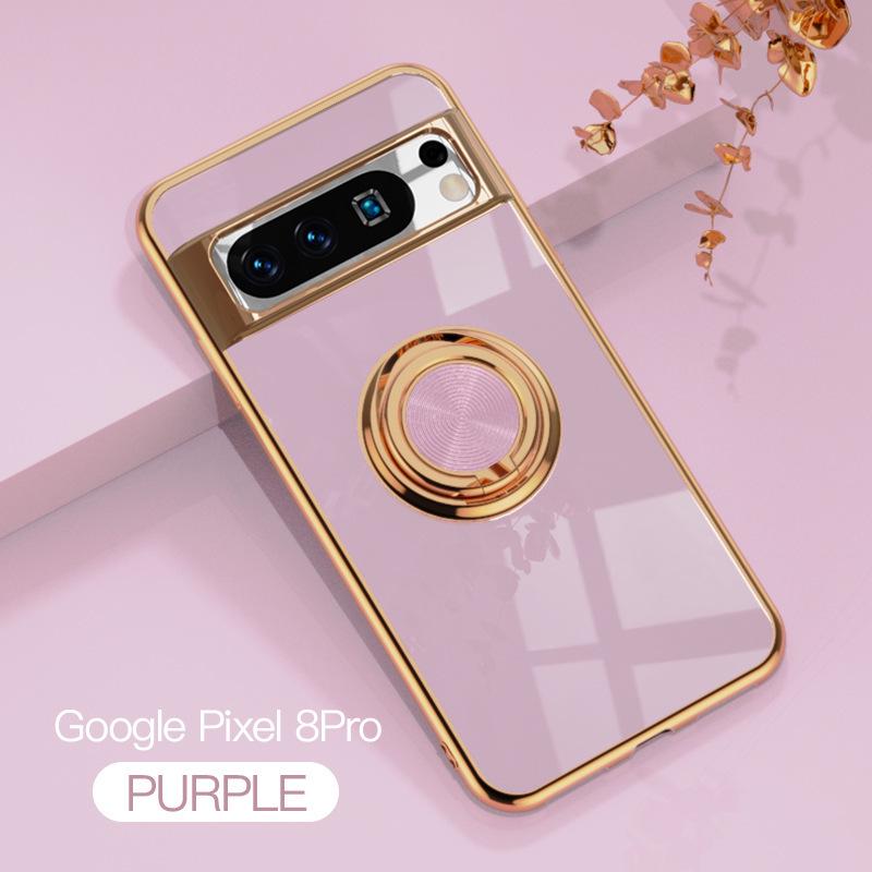 Совместимо с Google Pixel 9 PRO XL: Электроокрашенный силиконовый чехол с магнитным держателем-кольцом для 8 PRO.