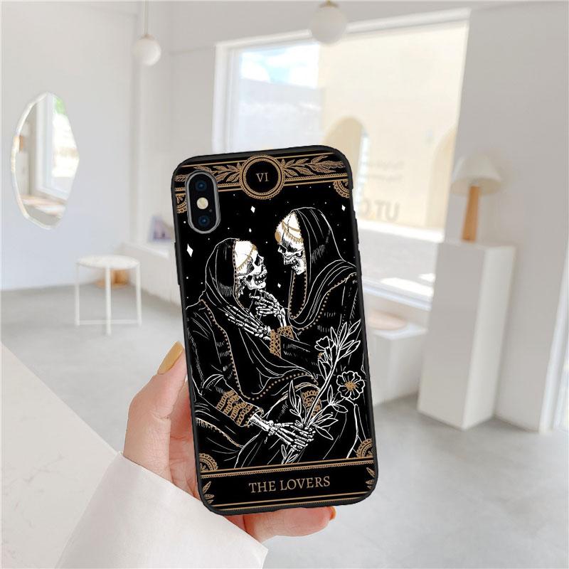 LO93 Witch Divination Tarot Moon Soft Shell Phone Case for iPhone 16 15 14 13 12 Pro Max Plus Mini