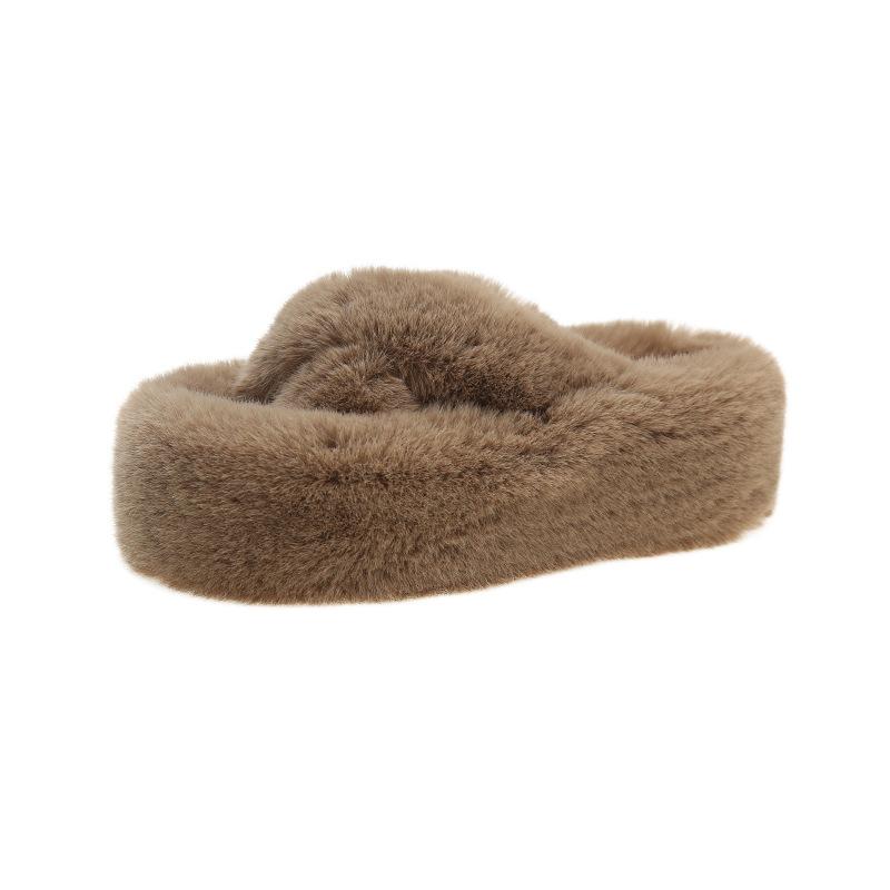 2025 autumn and winter fashion casual outerwear home new cross Korean version warm thick bottom one-word cotton slippers