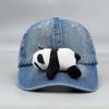 Summer Washed Denim Baseball Cap Panda Decors Jean Hat Sunscreen Hat Casual Hiphop Cycling Hat for Boy Girls Unisex