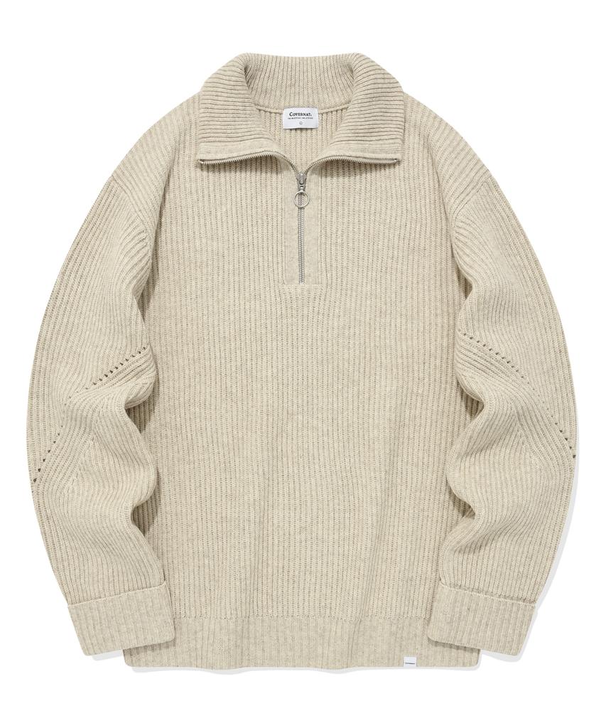 COVERNAT Lambswool Half-Zip Knit Oatmeal