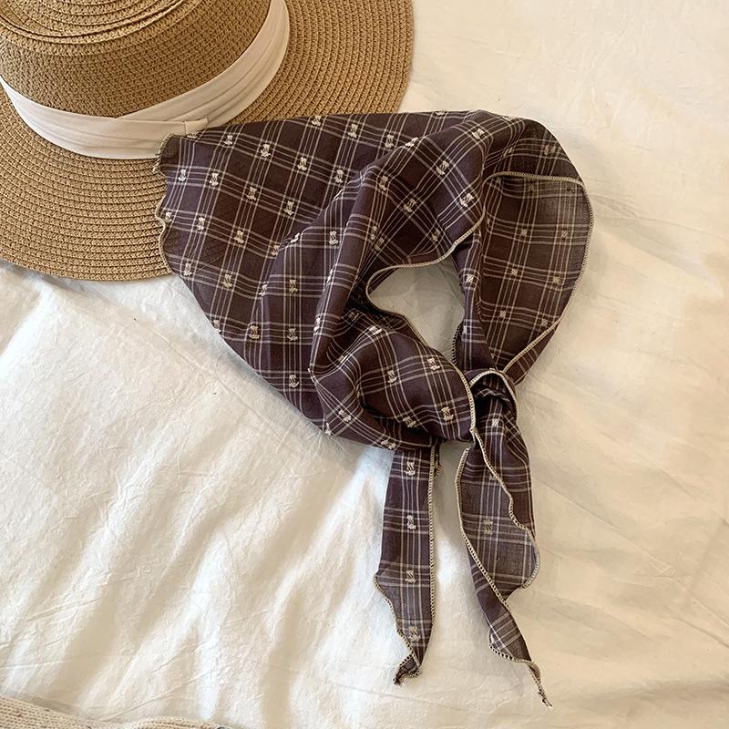 Headscarf Summer Women's Pastoral Spring and Summer Fashion Small Scarf Silk Scarf Tied Headband Triangle Scarf Scarf Women's Silk Scarf
