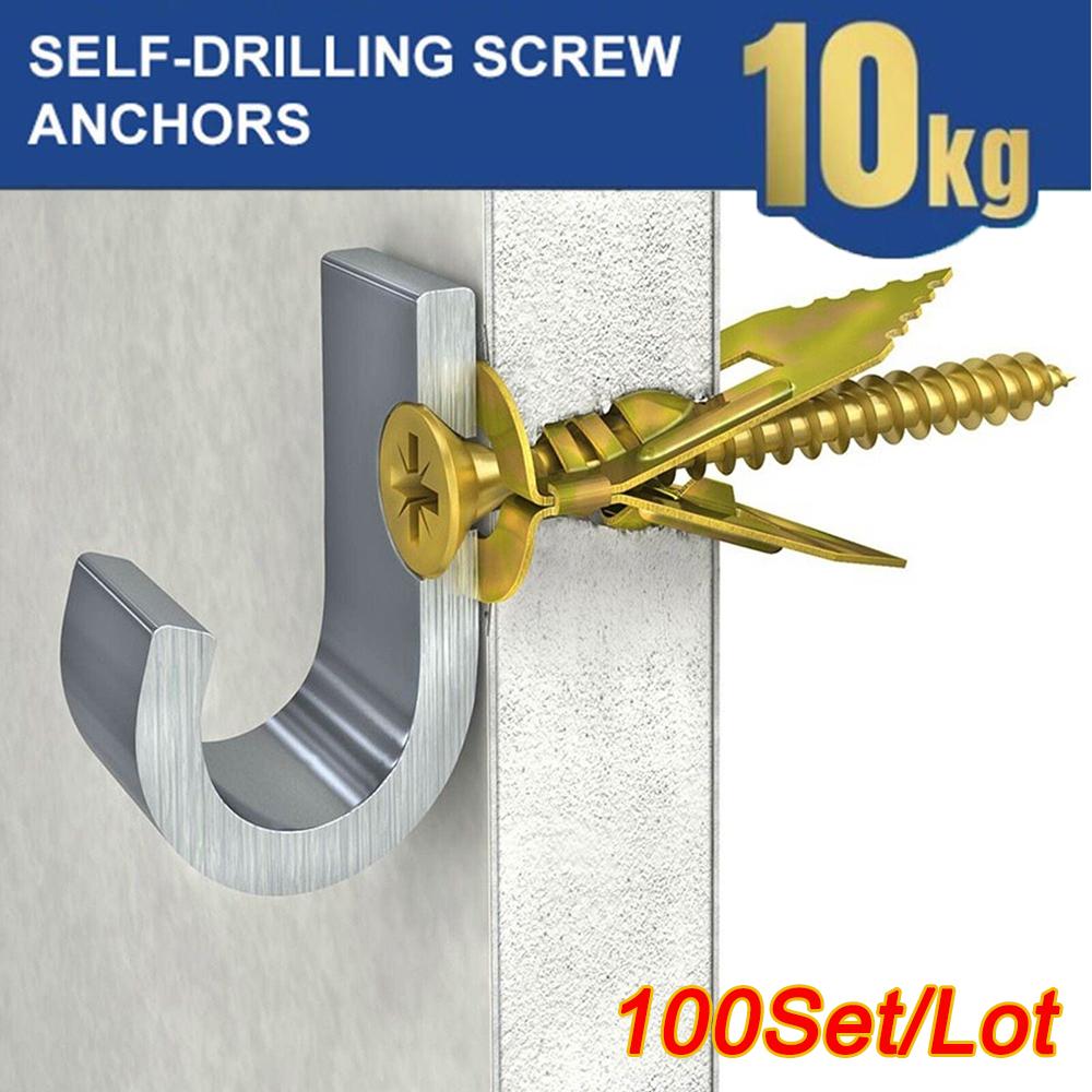 100 компл./лот молоток в металлических анкерах для гипсокартона с комплектом саморезов
